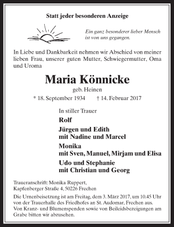 Anzeige von Maria Könnicke von  Wochenende 