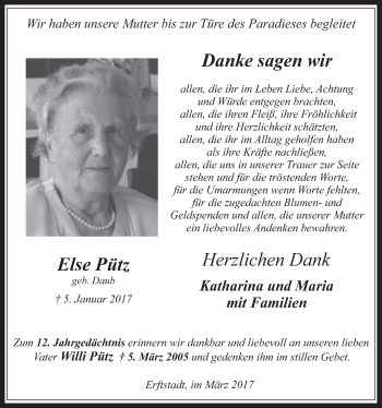 Anzeige von Else Pütz von  Werbepost 