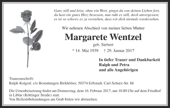 Anzeige von Margarete Wentzel von  Werbepost 