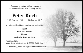 Anzeige von Peter Koch von Kölner Stadt-Anzeiger / Kölnische Rundschau / Express