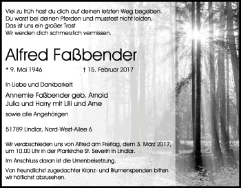 Anzeige von Alfred Faßbender von Kölner Stadt-Anzeiger / Kölnische Rundschau / Express