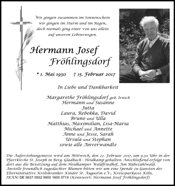 Anzeige von Hermann Josef Fröhlingsdorf von Kölner Stadt-Anzeiger / Kölnische Rundschau / Express