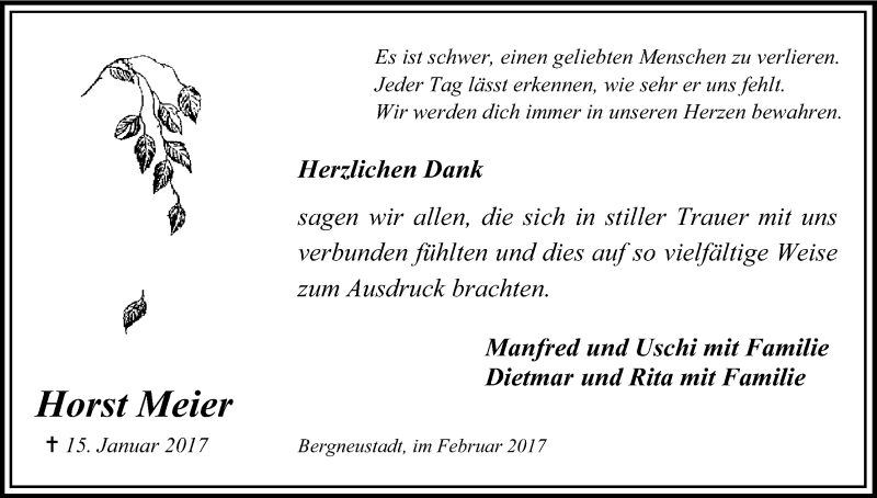  Traueranzeige für Horst Meier vom 25.02.2017 aus Kölner Stadt-Anzeiger / Kölnische Rundschau / Express