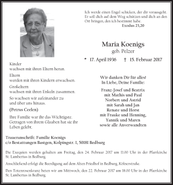Anzeige von Maria Koenigs von  Werbepost 
