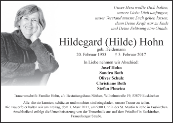 Anzeige von Hildegard Hohn von  Blickpunkt Euskirchen 