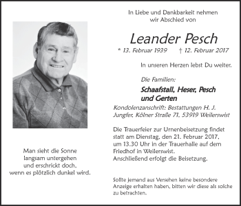Anzeige von Leander Pesch von  Blickpunkt Euskirchen 