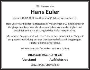 Anzeige von Hans Euler von  Schlossbote/Werbekurier 