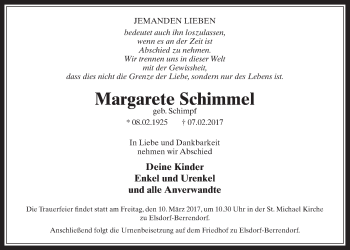 Anzeige von Margarete Schimmel von  Werbepost 