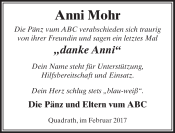 Anzeige von Anni Mohr von  Sonntags-Post 