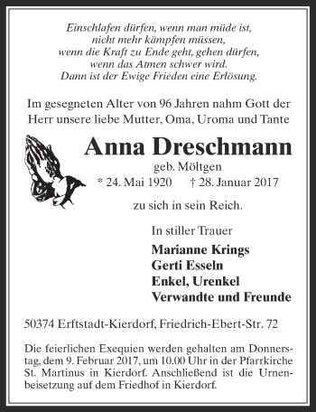 Anzeige von Anna Dreschmann von  Sonntags-Post 