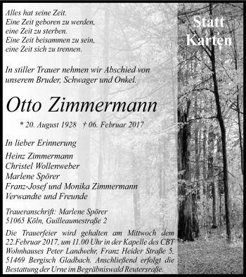Anzeige von Otto Zimmermann von Kölner Stadt-Anzeiger / Kölnische Rundschau / Express