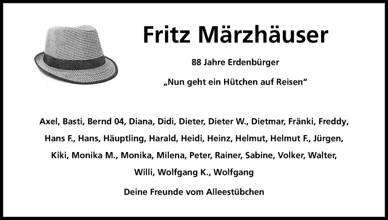  Traueranzeige für Fritz Märzhäuser vom 11.02.2017 aus Kölner Stadt-Anzeiger / Kölnische Rundschau / Express