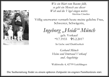 Anzeige von Ingeborg Münch von Kölner Stadt-Anzeiger / Kölnische Rundschau / Express