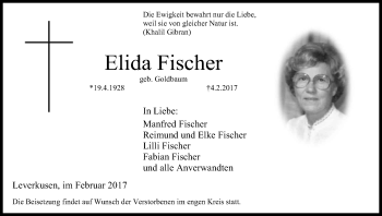 Anzeige von Elida Fischer von Kölner Stadt-Anzeiger / Kölnische Rundschau / Express