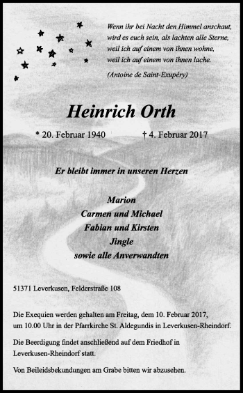 Anzeige von Heinrich Orth von Kölner Stadt-Anzeiger / Kölnische Rundschau / Express