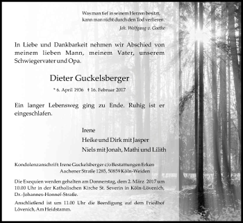 Anzeige von Dieter Guckelsberger von Kölner Stadt-Anzeiger / Kölnische Rundschau / Express
