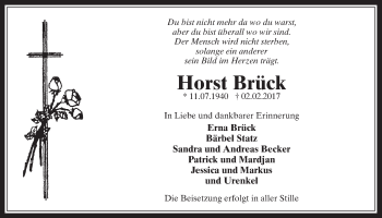 Anzeige von Horst Brück von  Wochenende 
