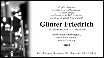 Anzeige von Günter Friedrich von Kölner Stadt-Anzeiger / Kölnische Rundschau / Express