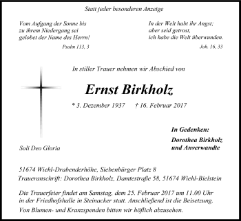 Anzeige von Ernst Birkholz von Kölner Stadt-Anzeiger / Kölnische Rundschau / Express