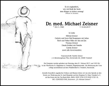 Anzeige von Michael Zeisner von Kölner Stadt-Anzeiger / Kölnische Rundschau / Express