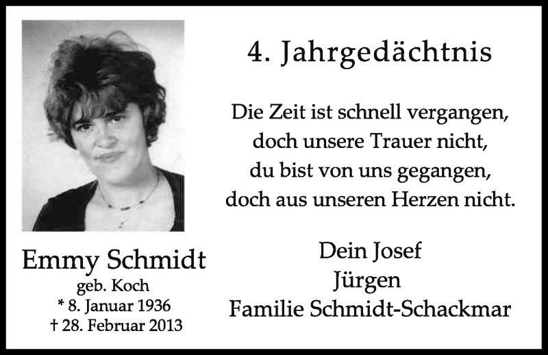  Traueranzeige für Emmy Schmidt vom 28.02.2017 aus Kölner Stadt-Anzeiger / Kölnische Rundschau / Express
