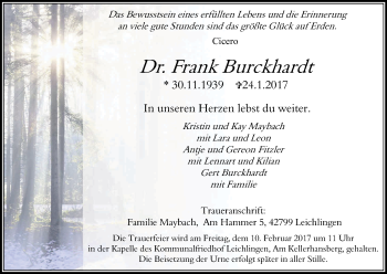 Anzeige von Frank Burckhardt von Kölner Stadt-Anzeiger / Kölnische Rundschau / Express