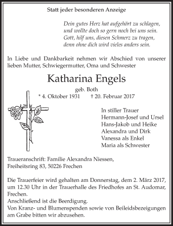 Anzeige von Katharina Engels von  Sonntags-Post 