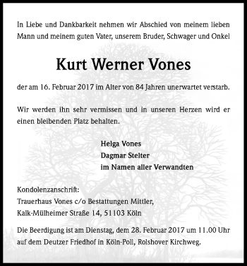 Anzeige von Kurt Werner Vones von Kölner Stadt-Anzeiger / Kölnische Rundschau / Express