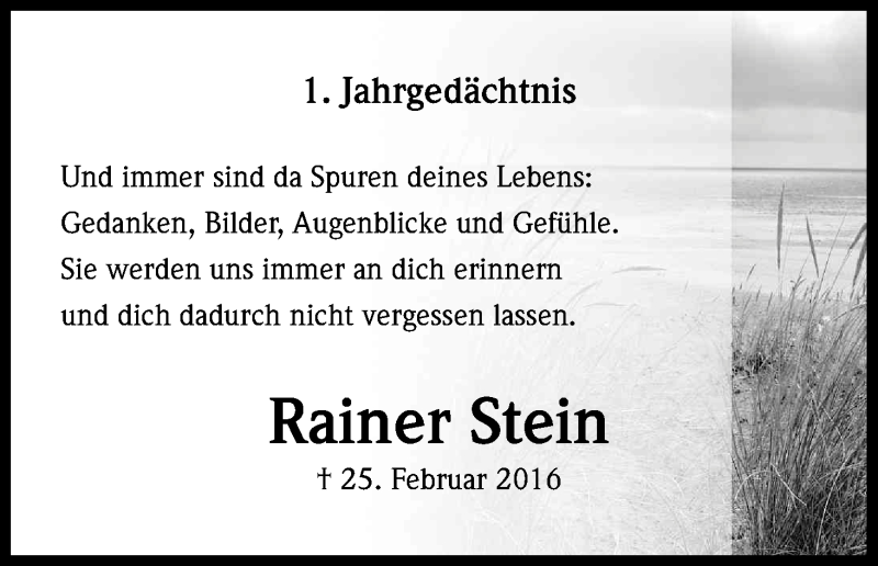  Traueranzeige für Rainer Stein vom 25.02.2017 aus Kölner Stadt-Anzeiger / Kölnische Rundschau / Express