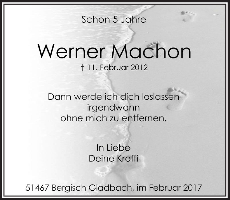  Traueranzeige für Werner Machon vom 15.02.2017 aus  Bergisches Handelsblatt 