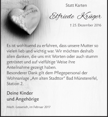 Anzeige von Elfriede Krüger von  Blickpunkt Euskirchen 