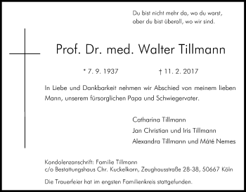 Anzeige von Walter Tillmann von Kölner Stadt-Anzeiger / Kölnische Rundschau / Express