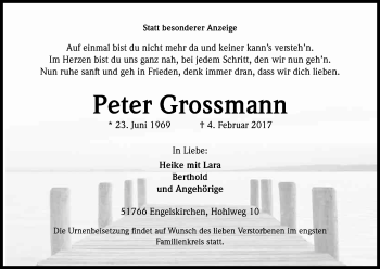 Anzeige von Peter Grossmann von Kölner Stadt-Anzeiger / Kölnische Rundschau / Express
