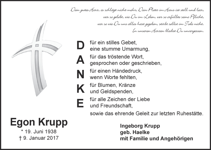  Traueranzeige für Egon Krupp vom 18.02.2017 aus  Blickpunkt Euskirchen 