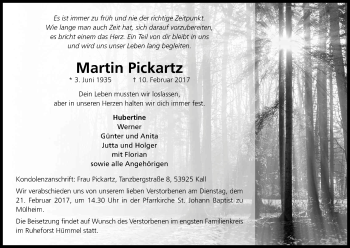 Anzeige von Martin Pickartz von Kölner Stadt-Anzeiger / Kölnische Rundschau / Express