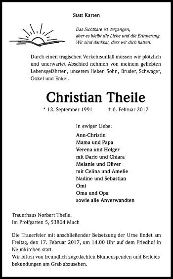 Anzeige von Christian Theile von Kölner Stadt-Anzeiger / Kölnische Rundschau / Express