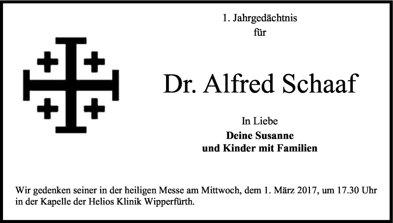  Traueranzeige für Alfred Schaaf vom 25.02.2017 aus Kölner Stadt-Anzeiger / Kölnische Rundschau / Express