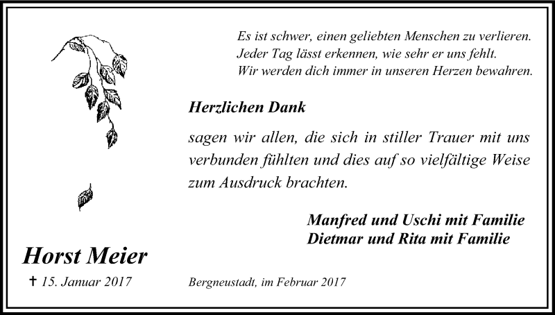  Traueranzeige für Horst Meier vom 24.02.2017 aus Kölner Stadt-Anzeiger / Kölnische Rundschau / Express