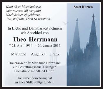 Anzeige von Theo Herrmann von  Wochenende 