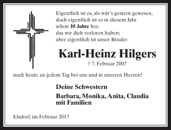 Anzeige von Karl-Heinz Hilgers von  Sonntags-Post 