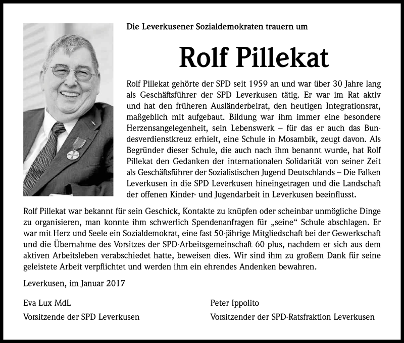  Traueranzeige für Rolf Pillekat vom 04.02.2017 aus Kölner Stadt-Anzeiger / Kölnische Rundschau / Express