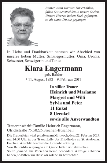 Anzeige von Klara Engermann von  Wochenende 