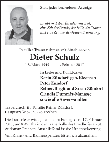 Anzeige von Dieter Schulz von  Sonntags-Post 