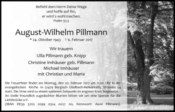 Anzeige von August-Wilhelm Pillmann von Kölner Stadt-Anzeiger / Kölnische Rundschau / Express