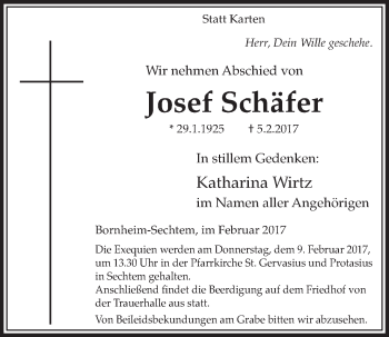 Anzeige von Josef Schäfer von  Schlossbote/Werbekurier 