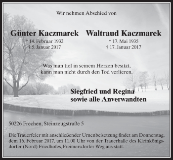 Anzeige von Waltraud und Günter Kaczmarek von  Wochenende 
