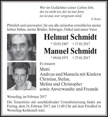 Anzeige von Helmut/Manuel Schmidt von  Schlossbote/Werbekurier 