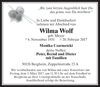 Anzeige von Wilma Wolf von  Werbepost 