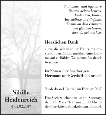 Anzeige von Sibilla Heidenreich von  Extra Blatt 