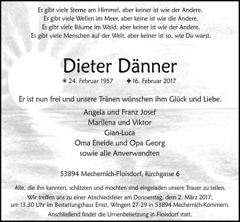 Anzeige von Dieter Dänner von  Blickpunkt Euskirchen 